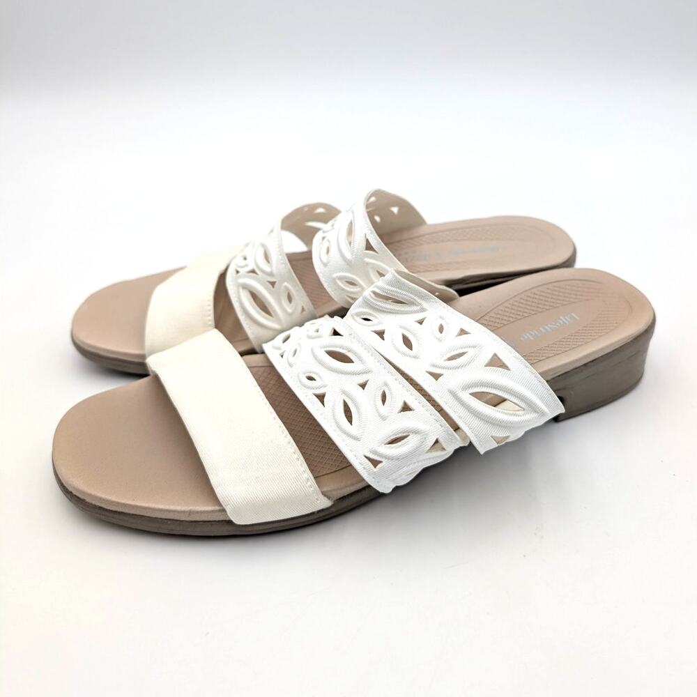 LifeStride Poppy Strappy Sandals Bright White Shimmer Fabric Size US10M EU41